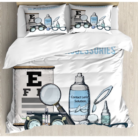 Ambesonne Eye Chart Duvet Cover Set, Ophthalmologist Items, 2-Calking, Sea Blue and Multicolor