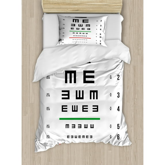 Ambesonne Eye Chart Duvet Cover Set, Vertical E Motifs Numbers, Twin, Green Dark Coral