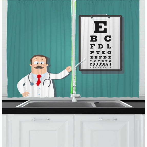 Ambesonne Eye Chart Kitchen Curtains, Optician Doctor Snellen, 55"x45", Dark Seafoam Multicolor