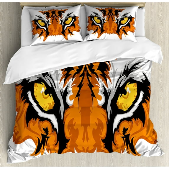 Ambesonne Eye Duvet Cover Sets, Tiger Bengal Cat African, 2-King, Orange Yellow and Black