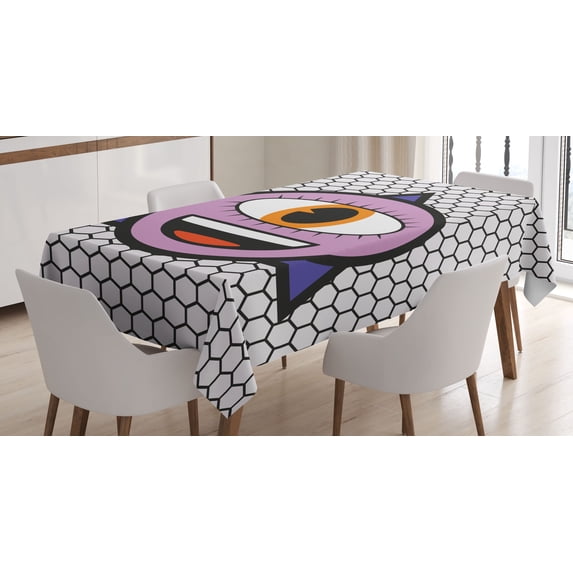 Ambesonne Eye Emoji Tablecloth Rectangular Table Cover, Geometric Triangle Circle, 60"x90", Orange Pale Lilac Black
