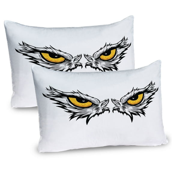 Ambesonne Eye Pillow Sham 2 Pack, Angry Gaze of Bird of Prey, 36"x20", Pale Grey Marigold Black