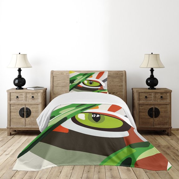 Ambesonne Eye Quilted Bedspread Set 2 Pcs, Wild Tiger Feline Cat Vivid, Twin Size, Multicolor