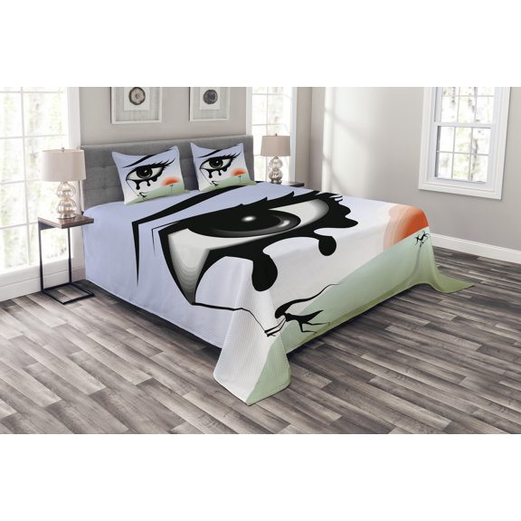 Ambesonne Eye Quilted Bedspread Set 3 Pcs, Surreal Avant Garde Art, Queen Size, Multicolor