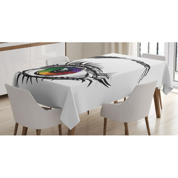 Ambesonne Eye Tablecloth Rectangular Table Cover, Colorful Pupil of a Woman, 52"x70", Multicolor