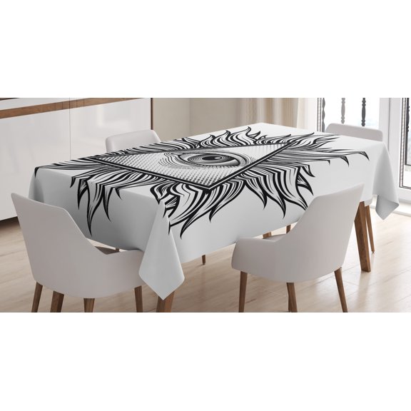 Ambesonne Eye Tablecloth Rectangular Table Cover, Triangles Tattoo Style Pattern, 52"x70", White and Black