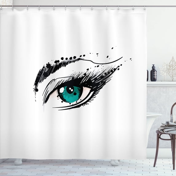Ambesonne Eyeball Shower Curtain, Eye of a Lady Grunge Stains, 69"Wx70"L, Teal and Charcoal Grey
