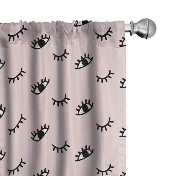 Ambesonne Eyelash Curtains, Doodle Design, Pair of 28"x95", Rose Black White
