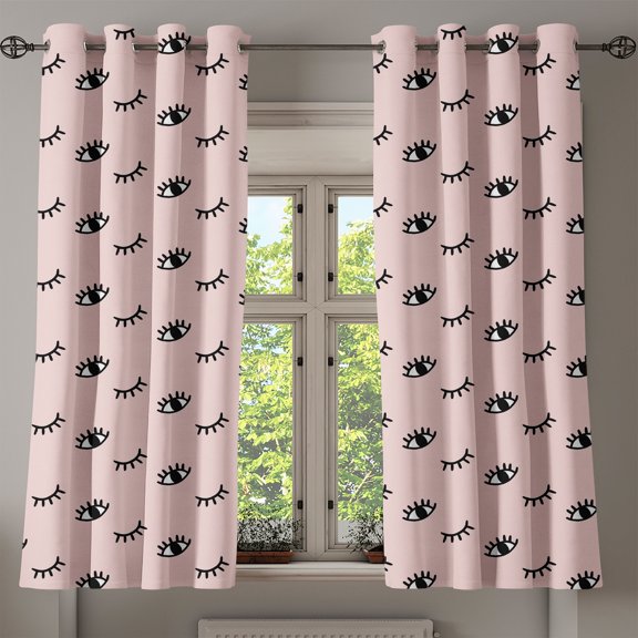 Ambesonne Eyelash Grommet Curtain, Doodle Design, 50" x 63", Rose Black White