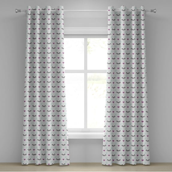 Ambesonne Eyelash Grommet Curtain, Winking Eyes Hearts, 50" x 84", Fuchsia Pale Blue Black