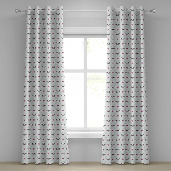 Ambesonne Eyelash Grommet Curtain, Winking Eyes Hearts, 50" x 84", Fuchsia Pale Blue Black