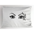 thumbnail image 1 of Ambesonne Eyelash Pillow Sham, Feather Butterfly Woman, 26" X 20", Black White, 1 of 2