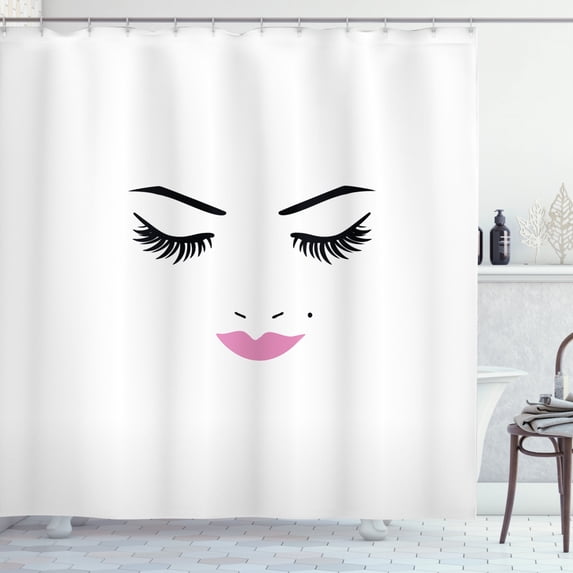 Ambesonne Eyelash Shower Curtain, Pink Lips Makeup Beauty, 69"Wx75"L, Fuchsia Black White