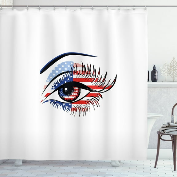 Ambesonne Eyelash Shower Curtain, USA Flag Female Eye, 69"Wx75"L, Navy Blue Red Black