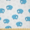 thumbnail image 1 of Ambesonne Fairytale Fabric by the Yard Microfiber, Cartoon Sheep and Clouds, 10 Yards, Deep Sky Blue White Grey, 1 of 2