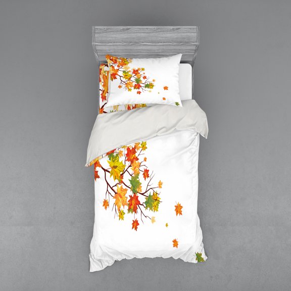 Ambesonne Fall Bedding Set 3 Pcs, Autumn Foliage Maple Leaf, Twin XL, Yellow Orange