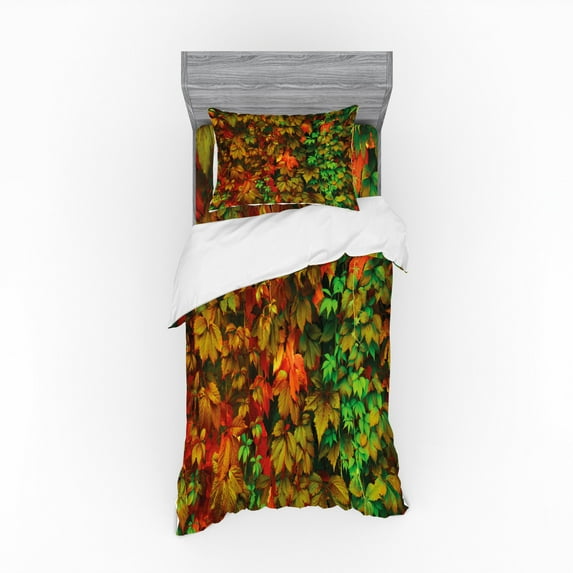 Ambesonne Fall Bedding Set 3 Pcs, Colorful Leafage Vivid, Twin, Multicolor