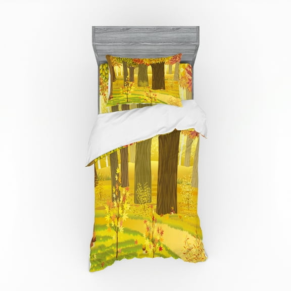Ambesonne Fall Bedding Set 3 Pcs, Fantasy Dreamlike Forest, Twin XL, Multicolor