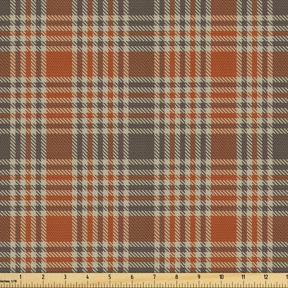 Ambesonne Fall Colors Fabric by the Yard Upholstery, Autumn Vibes Tartan, 10 Yards, Burnt Orange and Dark Taupe