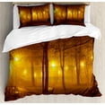 thumbnail image 1 of Ambesonne Fall Duvet Cover Set, Foggy Evening in the Park, 2-Calking, Marigold Caramel, 1 of 7