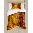 thumbnail image 1 of Ambesonne Fall Duvet Cover Sets, Scenic Outdoors Empty Road, 2-Twin, Redwood Yellow Orange, 1 of 4