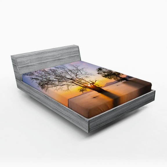 Ambesonne Fall Fitted Sheet, Autumn Trees View Habitat, Full Size, Blue Yellow