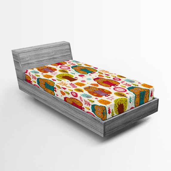 Ambesonne Fall Fitted Sheet, Colorful Owl Woodland Animals, Twin Size, Multicolor