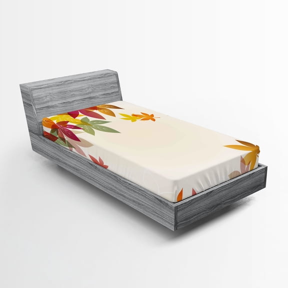 Ambesonne Fall Fitted Sheet, Maple Leaves Pastel Art, Twin XL Size, Multicolor