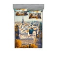 thumbnail image 1 of Ambesonne Fall Fitted Sheet & Pillow Sham Set, Aerial View Eiffel Tower, Queen, Multicolor, 1 of 2