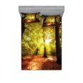 thumbnail image 1 of Ambesonne Fall Fitted Sheet & Pillow Sham Set, Blurry Forest Dreamy View, Full, Pale Green Red Brown, 1 of 2