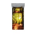 thumbnail image 1 of Ambesonne Fall Fitted Sheet & Pillow Sham Set, Blurry Forest Dreamy View, Twinxl, Pale Green Red Brown, 1 of 2