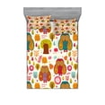 thumbnail image 1 of Ambesonne Fall Fitted Sheet & Pillow Sham Set, Colorful Owl Woodland Animals, Full, Multicolor, 1 of 2