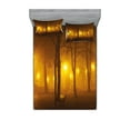 thumbnail image 1 of Ambesonne Fall Fitted Sheet & Pillow Sham Set, Foggy Evening in the Park, Full, Marigold Caramel, 1 of 2