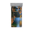 thumbnail image 1 of Ambesonne Fall Fitted Sheet & Pillow Sham Set, Lake Forest Autumn Tree, Twinxl, Orange Green, 1 of 3