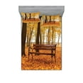 thumbnail image 1 of Ambesonne Fall Fitted Sheet & Pillow Sham Set, Misty Autumn Park Rustic, Queen, Orange Brown, 1 of 2