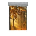 thumbnail image 1 of Ambesonne Fall Fitted Sheet & Pillow Sham Set, Misty Autumnal Forest, King, Orange Brown Green, 1 of 2