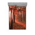 thumbnail image 1 of Ambesonne Fall Fitted Sheet & Pillow Sham Set, Misty Forest Leaves Orange, Queen, Brown Orange, 1 of 2