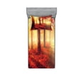 thumbnail image 1 of Ambesonne Fall Fitted Sheet & Pillow Sham Set, Misty Morning in Forest, Twin, Yellow Red, 1 of 2