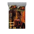 thumbnail image 1 of Ambesonne Fall Fitted Sheet & Pillow Sham Set, Rustic Cabin with Tractor, Queen, Multicolor, 1 of 2