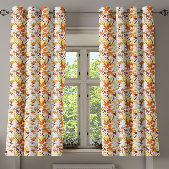 Ambesonne Fall Grommet Curtain, Autumn Season Elements Nature, 50" x 63", Yellow Orange