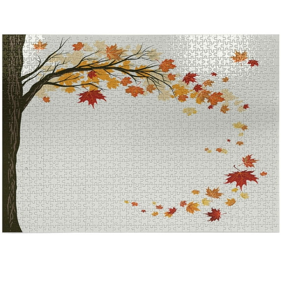 Ambesonne Fall Jigsaw Puzzle, Flying Maple Leaf Seasons, Heirloom-Quality Fun Activity for Family Durable Cardboard, 1000 pcs, Brown Orange