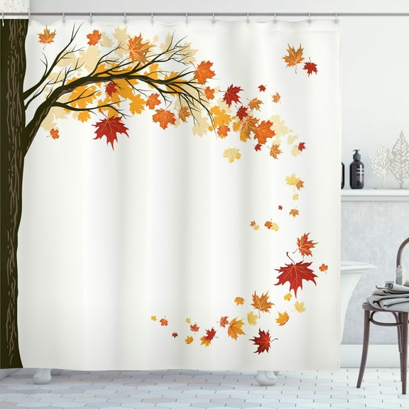Ambesonne Fall Leaf Group Motion in Mother Earth Transition from Summer to Winter Decor Shower Curtain Set