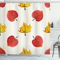 thumbnail image 1 of Ambesonne Fall Leaves Shower Curtain, Leaves in Doodle Style, 69"Wx70"L, White Mustard Dark Coral, 1 of 3
