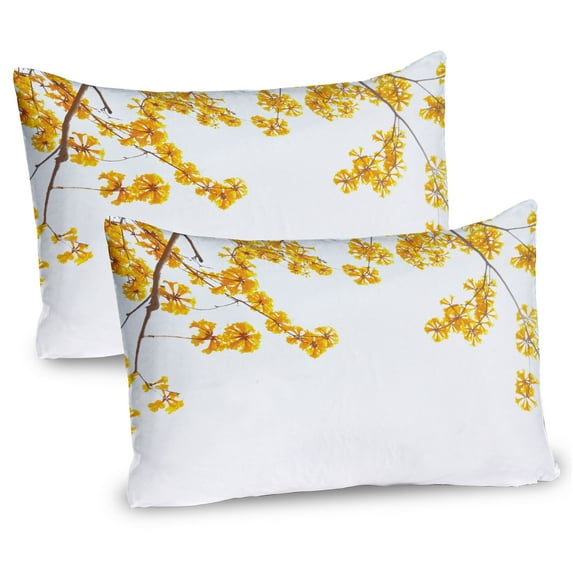 Ambesonne Fall Pillow Sham 2 Pack, Blooming Flowers Garden, 26"x20", Yellow Brown