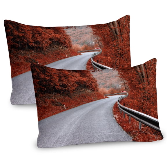 Ambesonne Fall Pillow Sham 2 Pack, Dreamy Road Travel Theme, 26"x20", Orange Pale Grey