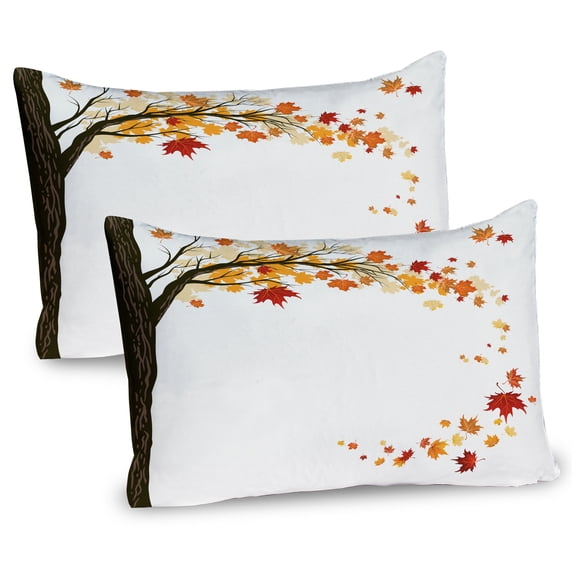 Ambesonne Fall Pillow Sham 2 Pack, Flying Maple Leaf Seasons, 26"x20", Brown Orange