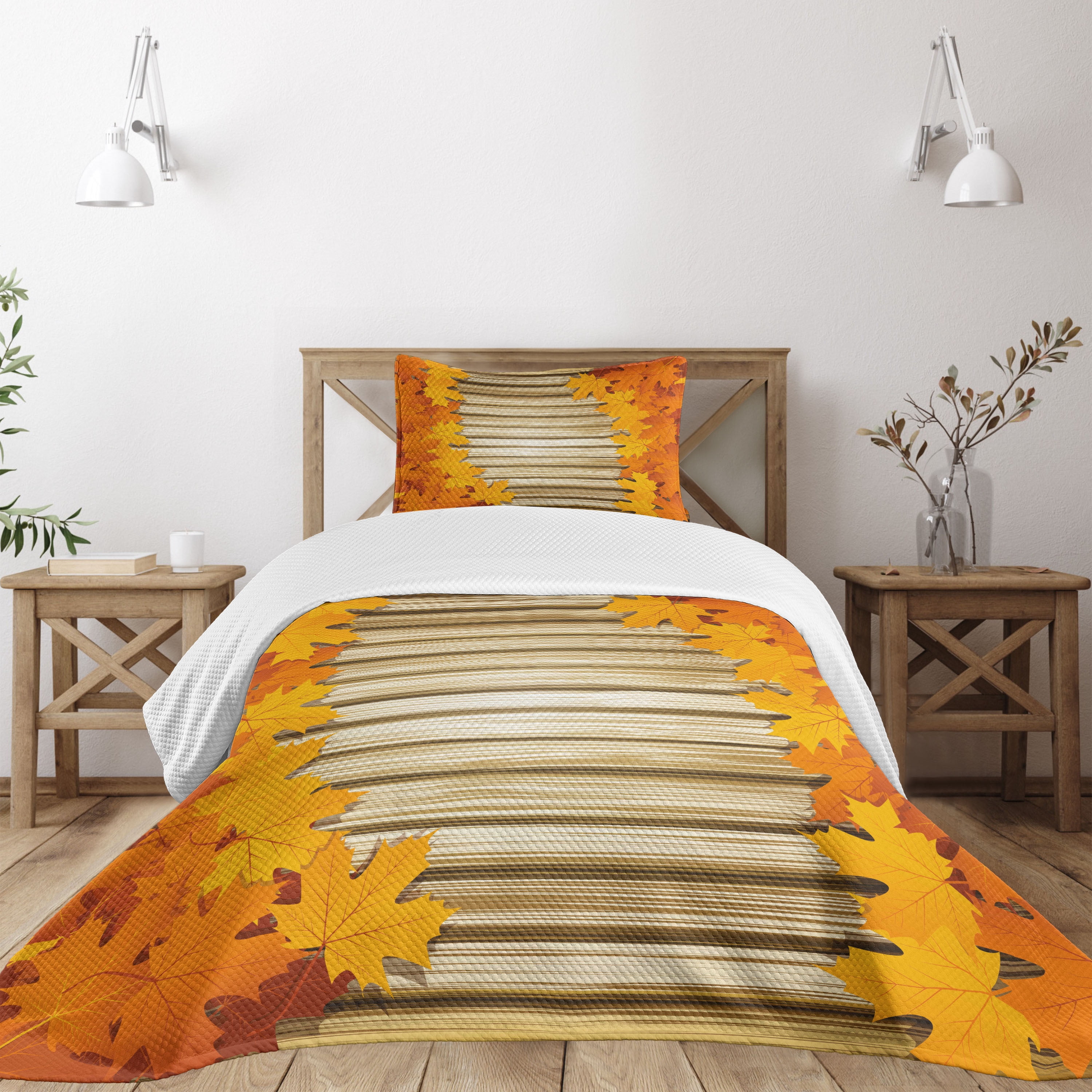 White Quilted Twin Bedspread Set with Pillow Sham