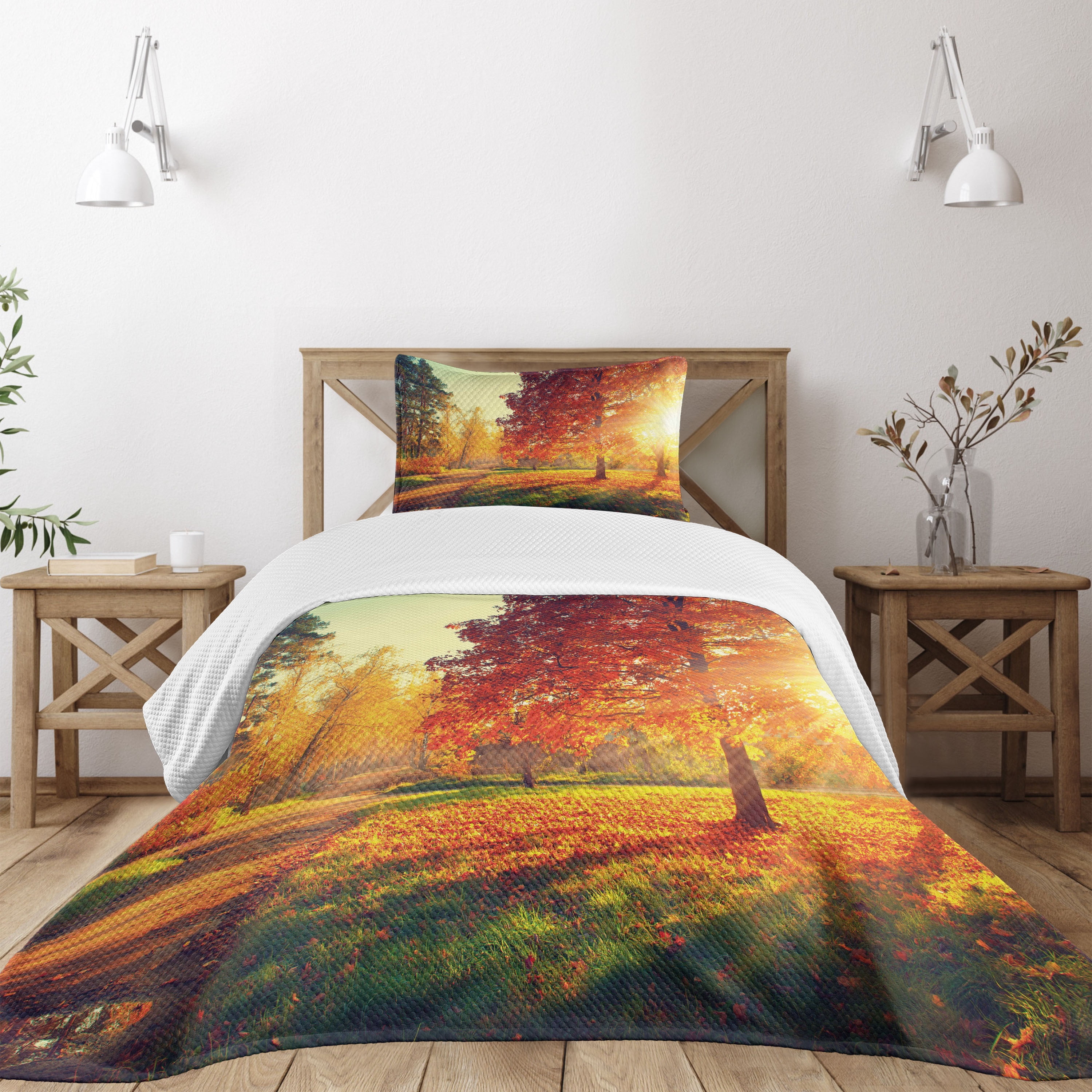White Quilted Twin Bedspread Set with Pillow Sham