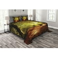 thumbnail image 1 of Ambesonne Fall Quilted Bedspread Set 3 Pcs, Blurry Forest Dreamy View, King Size, Pale Green Red Brown, 1 of 3