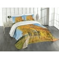 thumbnail image 1 of Ambesonne Fall Quilted Bedspread Set 3 Pcs, Maple Trees Countryside, King Size, Pale Blue Yellow Green, 1 of 5